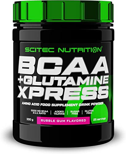 Scitec Nutrition BCAA + Glutamine Xpress - Mezcla de Aminoácidos Esenciales - con 5g 2:1:1 BCAAs - 5g Glutamina - Enriquecido con Taurina, 300 g, Bubble gum