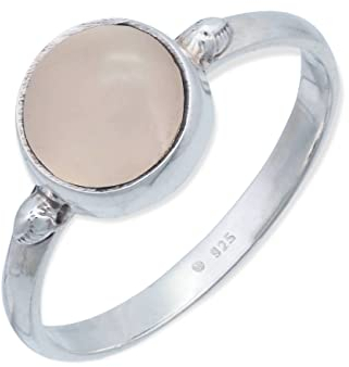 mantraroma Damen Ring 925 Silber Rosenquarz Edelstein rosa schlicht modern