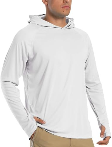 TACVASEN Sudadera con Capucha Camiseta Proteccion Solar Hombre Camiseta Manga Larga Hombre UPF 50+ Rashguard UV Camisa Trabajo Sudadera Blanca, XL