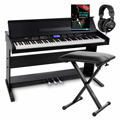 FunKey DP-88 II Digitalpiano Set (88 anschlagsdynamische Tasten, 360 Sounds, 160 Styles, MP3-Player, inkl. Keyboardbank, Kopfhörer und Klavierschule) schwarz
