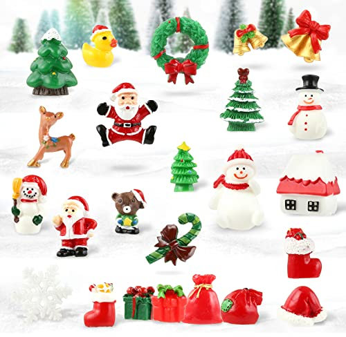 Naler 24pcs Mini Christmas Ornaments Decorative Figurine Resin Kit with Santa Claus, Reindeer, Jingle Bell, Snowflake for Advent Calendar, Christmas Decorations, Table Decor, Birthday Party, Xmas Gift
