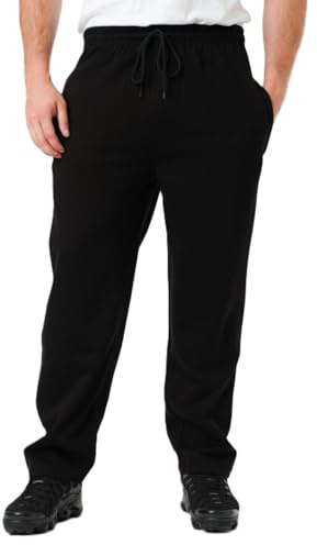 LABEL APPAREL Men's Fleece Open Hem Joggers 290 GSM Heavy Weight Sweatpants Warm Winter Bottoms Lined Casual Tracksuit Pants Jogging Trousers with Zip Side Pockets Plus Size S–8XL (Medium, Black)