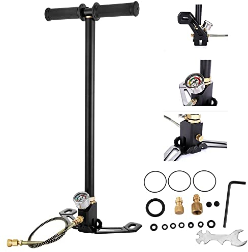 3 Stage Stirrup Pump Hand Pump,4500PSI High Pressure Air Gun Rifle Filling Pump for PCP Cylinder Airgun, Scuba Tank, Cars,Road Mountain Bikes,Paintball,Bleed valve,Portable Hand Tire Floor Pump