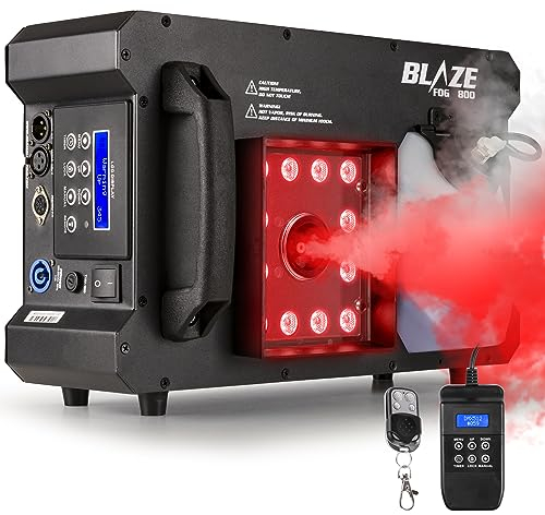 Beamz BLAZE800 máquina de Humo Profesional 800W con 12 LED RGBA, Control DMX 8 Canales, Doble emisión Vertical/Horizontal, Tanque 2,8L, Mando a Distancia Incluido