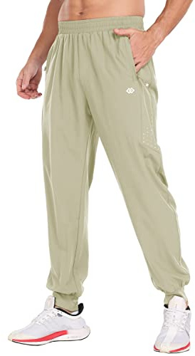 MoFiz Uomo Pantaloni Leggeri Tuta Ginnastica Pantaloni Sportivi Lunghi Jogging ad Asciugatura Rapida con Tasche Zip Cachi EU 4XL