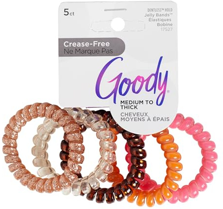 Goody Dentless Spiral Hair Ties, Hair Coils - 5 Ct, Warm Tones, Phone Cord Hair Ties, Secure Hold Jelly Bands for All Occasions, Hair Accessories for Women & Men, For Medium-Thick Hair