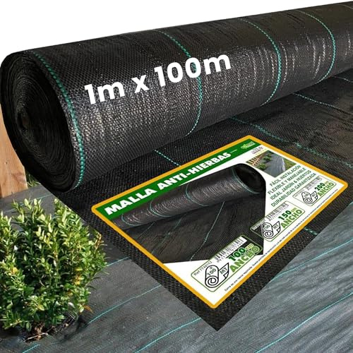 Exma Malla Antihierbas Resistente 1x100 Metros – Tela Antihierbas Jardín Manta Antihierbas Ideal para Suelo Camping Rafia Suelo Camping Lona Antihierbas Malla Geotextil Maya Antihierbas para Jardín