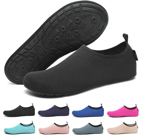 SAGUARO Chaussures Aquatiques Homme Femme Chaussure d'eau Séchage Rapide Chaussure de Plage Antidérapante avec 7 Trous de Drainage pour Piscine Mer Plongée Baignade Natation Noir foncé GR.46/47