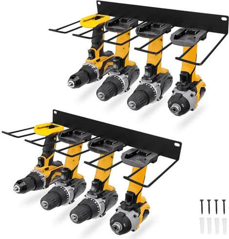HOTOOLME 2 Pack Drill Holder Wall Mount Power Tool Storage,Heavy Duty Drill Tool Rack Drill Organizer Power Tool Organiser for Garage Storage