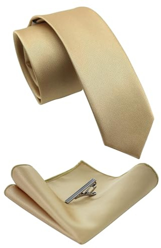 JEMYGINS Ensemble cravate et mouchoir de poche pour homme 6 cm, Champagne doré., M