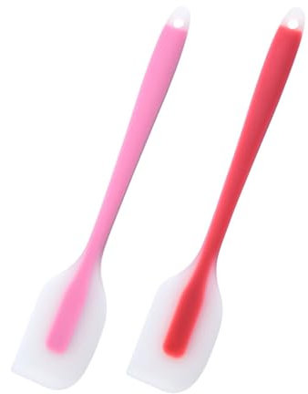 2pcs Silicone Spatula Baking Spatula Large Seamless Scraper Heat Resistant Silicone Kitchen Utensils Non-Stick Baking Tools for Cooking, Baking and Mixing (Pink, Red)