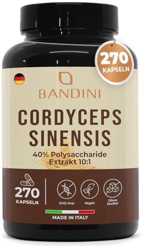 Bandini® Cordyceps Sinensis 19500 mg, 270 Capsule Vegane (Estratto CS-4 10:1), Alto Dosaggio con 40% di Polisaccaridi Bioattivi, No OGM, Senza Additivi, Confezionato in Italia, Fornitura di 3 mesi