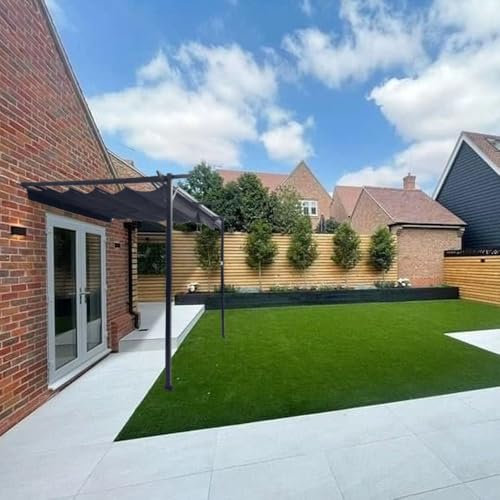 Jack Stonehouse WALL MOUNTED 3 x 3m Metal Pergola With Retractable Water-Resistant Roof Canopy Rust Resistant Powder Coated Steel Frame Outdoor Sun Gazebo For BBQ and Family & Friends Parties.