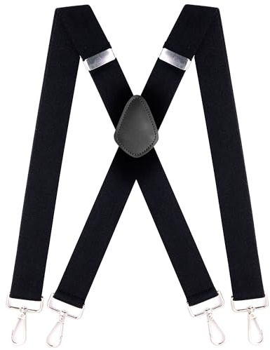 Hosenträger für Herren Extra Stark mit 4 robusten Karabiner Verschluss, 3,5 cm breit Passform für Damen Herren Einheitsgröße Einstellbar Elastisch Hosenträger für Arbeitshose Motorradhose X Schwarz