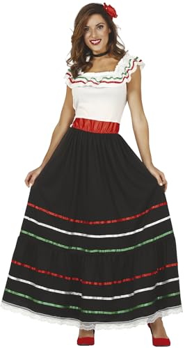 FIESTAS GUIRCA | Costume Mexicana Adulte (36-38/S) - Robe Traditionnelle - Costumes de Fête Mexicaine, Día de los Muertos, Halloween et Carnaval - Idéal pour Femmes - Noir et Multicolore