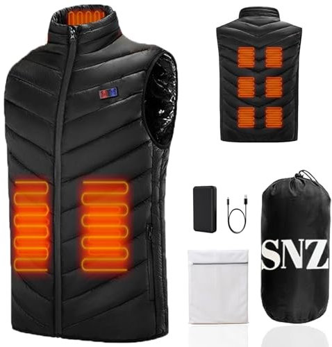 SNZ Chaleco Calefactable Con Batería de 10000 mAh, USB Chaqueta Calefactable, Invierno Cálido Chaleco Mujer Y Chaleco Hombre Para El Senderismo Al Aire Libre Caza Moto Camping Snowboard