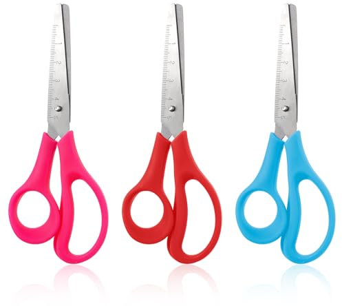 3 Stück Kinderschere, 14 cm Bastelschere mit stumpfer Spitze, Sicherheitsschere mit Edelstahlklingen und Weichem Griff, Klein Büroschere für Zuhause, Schule, DIY Handwerk