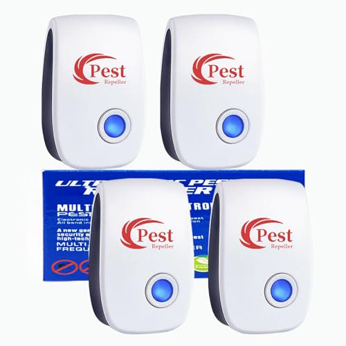 Ultraschall Schädlingsbekämpfer 4 Pack, Elektronische Insektenschutzmittel Moskitoschutz, Ultraschall Mäuseschreck, Pest Repeller Innenräumen für Insekt gegen Moskito Ratten Kakerlaken Ameisen