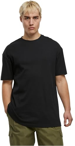 Urban Classics T-shirt för män, ribbade kortärmad ribbad ekologisk bomull, normal passform, storlekar S – 5XL, svart, XXL