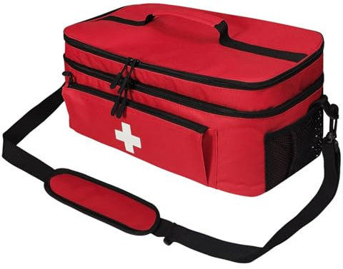 Liwankaqi Erste Hilfe Tasche, Tragebare Medizinische Tasche Wasserdicht und Verschleißfest mit Abnehmbarer Schulter, Erste Hilfe Tasche Leer für Zuhause, Reisen, Notfall, Rot (18x23x40cm)