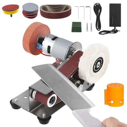Mini levigatrice a nastro, affilatrice elettrica for coltelli, smerigliatrice a nastro da 15°, lucidatrice a 7 velocità regolabili, sistema di affilatura for coltelli da cucina, legno, plastica, artig