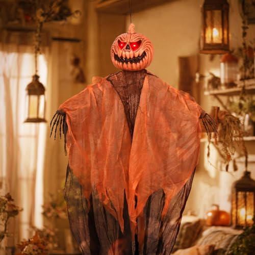 PARTY GO Natale Horror 2025 Decorazioni Halloween Zucca Fantasma Halloween da Appendere con Occhio Rosso e Urlare, Attivato dalla Voce Addobbi Casa Decorazioni Esterno Horror Giardino