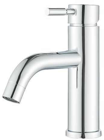 Saeuwtowy - Grifo de baño monomando para lavabo, grifo de lavabo ajustable, caliente y frío, aireador desmontable, cromado