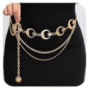 Zimocepuz Ceinture Dorée, Grande Taille, Long Collier Tournesol Doré Étoile, Ceinture Chaîne Lunaire, Robe, Manteau, Jean, Accessoires de Mode Féminins Ceinture Chaîne