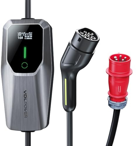 VDLPOWERVP Cavo Ricarica Auto Elettrica Tipo 2, 11kW | 6-16A | 5m Caricatore Auto Elettrica, Wallbox Portatile con LCD Digitale Presa Trifase CEE, Compatibile con Altri EV PHEV IP65 (IEC 62196-2)