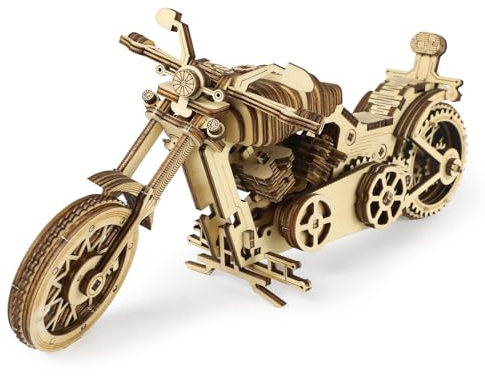 KOLOTESAME 3D Wooden Puzzle Motorcycle Model Kit for Adults - 153 Pcs Cruiser V-Twin Motorbike to Build - Mechanical Hobby Kits for Men, Unique DIY Wood Craft Gift (1:9 Scale)