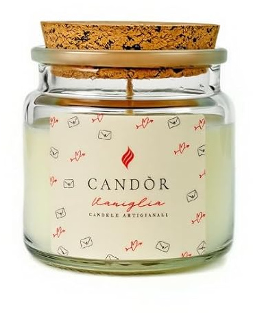 CANDÒR Mini candele profumate in Cera di Soia Artigianale Made in Italy - Piccola Candela Bianca di San Valentino in Vasetto di Vetro con Confezione Regalo - Vaniglia
