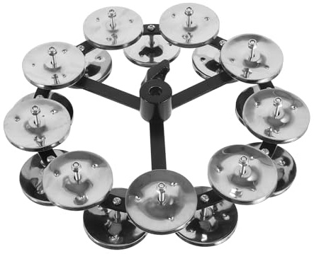 TOGEVAL Pandereta de Platillos para Batería Hi-hat de Doble Línea, Acero Inoxidable Plateado, 9 Platillos, Accesorio Profesional para Percusión y Batería Diseño de Doble Capa, Uso Musical