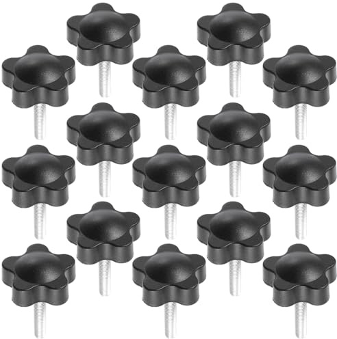 EXHUMKY 15pcs M8 Manual Star Clamping Screws with Rubber Coated Head, Black Threaded Hand Screws for Outdoor Deck and Furniture Mounting