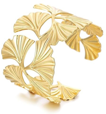Uwiyo Bracelet à Manchette Femme Or, Bracelet Ouvert Or en Acier Inoxydable Manchette Large Bracelets Manchettes Bijoux Cadeau pour Femmes Filles