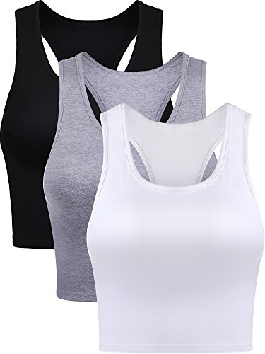 BOAO Basic Crop Top Tank, Opaque (3-pack), Svart, vit, grå, S