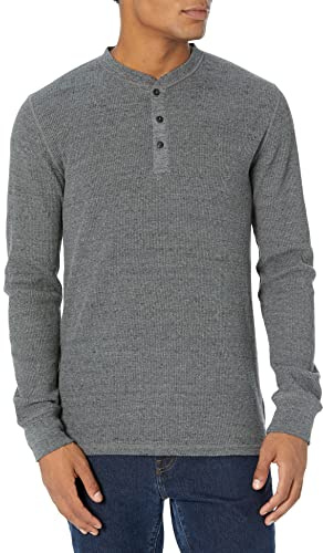 Amazon Essentials Men's Regular-Fit Long-Sleeve Waffle Henley, -Charcoal, Large