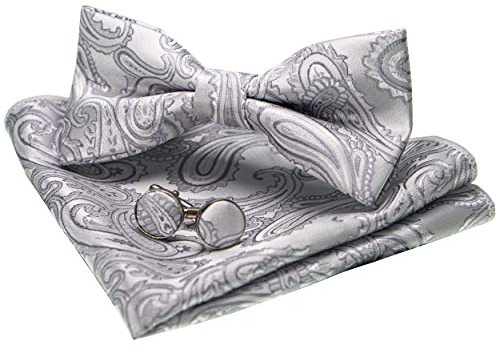 JEMYGINS Noeud Papillon Homme Motif Paisley avec Pochette et Boutons de Manchette pour Mariage Business et Ceremonie