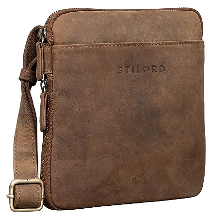 STILORD 'Carson' Kleine Herren Leder Tasche zum Umhängen Vintage Messenger Bag Herrenhandtasche Moderne Leder Schultertasche für Männer Echtes Leder, Farbe:mittel - braun