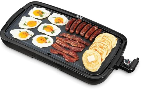 Dash Deluxe Everyday Griddle - Electric Griddle with Removable Plate - Nonstick, Easy-Clean Surface & Anti-Slip Base - Recipe Book Included - Black