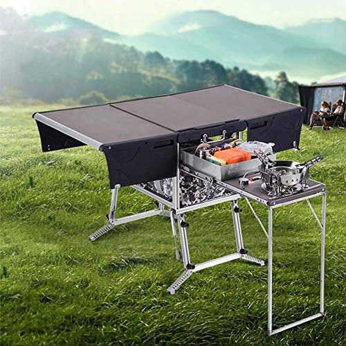 MNSSRN Outdoor Portable Mobile Kitchen, Aluminum Alloy Outdoor Kitchen, Car Camping Folding Outdoor Dining Stove Cabinet Backpack Camping Fishing Picnic Folding Box