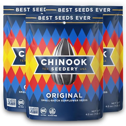 Chinook Seedery Roasted Sunflower Seeds - Jumbo Seeds Keto Snacks - Best For Snack Packs - Gluten Free, Non GMO Snack Food Gifts - 4 Ounce (Pack of 3) - Original Flavor Pack