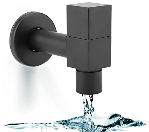 Matte Black Square Basin Tap, Waterfall Bathroom Sink Mixer Tap Modern Brass Wall Mounted Single Lever Faucet for Bathroom, Sink, Balcony, Kitchen (Mop Pool)