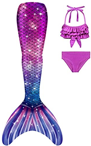 SPEEDEVE Meerjungfrauenschwanz Mädchen 3pcs Bikini Set,ohne Monoflosse,01-R8,120