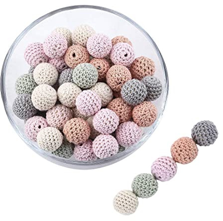 Promise Babe Adulto Colorato Rotondo Crocheted Perline di Legno con Foro per il Filo, Handmade Palline di Legno DIY Gioielli Collana Braccialetto Crafting All'uncinetto Perline di Legno (Type8311-40P)