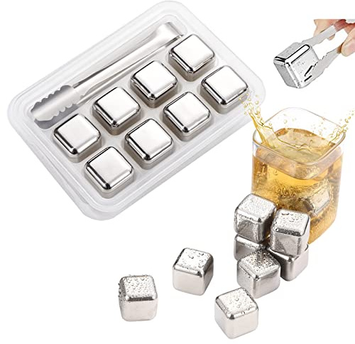 Cubetti Di Ghiaccio in Acciaio Inox Set , 8 Pietre Per Whisky in D'argento Realizzate Ghiaccio Per Whisky Accessori Bar Cocktail Whiskey Ice Cube Stone Kit, Idea Regalo Donna Uomo