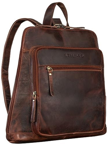 STILORD 'Camden' Moderner Lederrucksack Damen Echtleder Elegant Mittelgroß - ideal als Cityrucksack Frauen Tagesrucksack Laptop-Rucksack 13-14 Zoll oder Reise Daypack, Farbe:porto - cognac