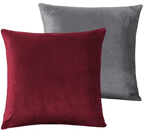 Damier Plüsch Kissenbezug 80x80cm Winter Flauschig Cashmere Touch Kissenhülle Weinrot Grau Flanell Biber Plüschkissen 2er Set Kopfkissenbezug mit Reißverschluss