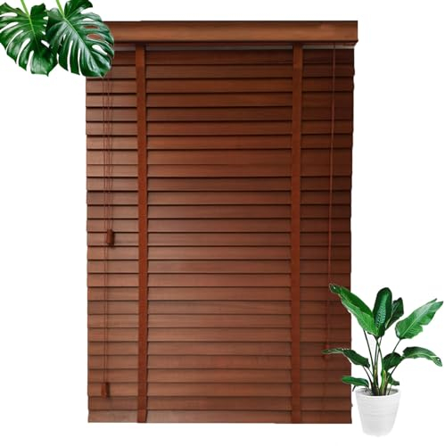 Xrdbfd Horizontal Jalousien Für Fenster, Echtholz Venezianische Jalousie, Holz Jalousien, 45/60/75/90/105/120/135cm Venezianische Jalousette, Fensterrollos, Braun,WxH-125x130cm/49 * 51in