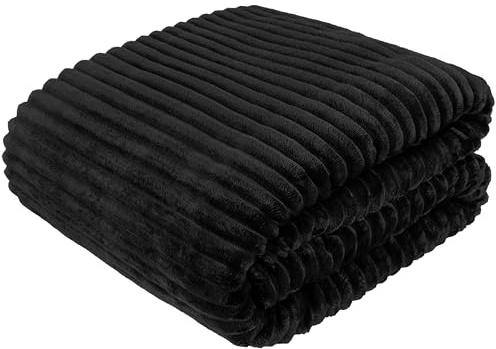 Cottonmarket Filtar 170 x 210 cm – dubbelsidigt överkast – gosig filt för vardagsrum och sovrum – soffpläd – överkast för soffa – pälsfilt svart