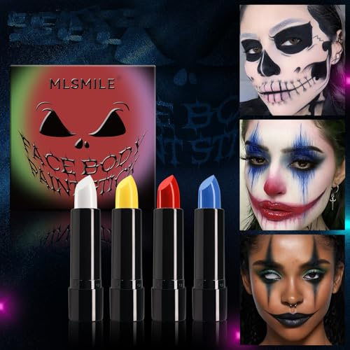 EnMart Blanc, Vert, Rouge, Noir Peinture Visage, Bâton de Peinture Corporelle pour le Visage, Bodypainting, Crayons Maquillage Artistique, Peinture Corporelle pour Cosplay, Carnaval, Halloween, Noël
